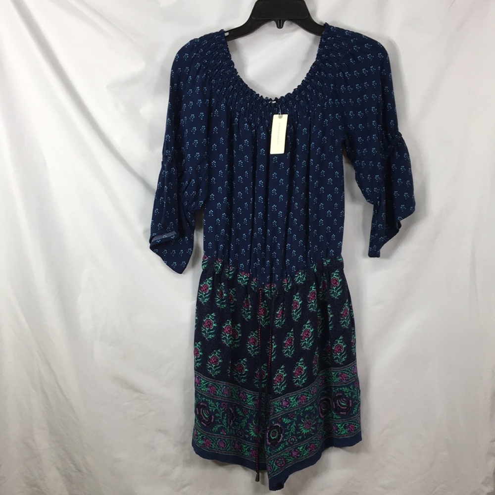 Anthropologie Kaleo Navy Floral Off the Shoulder romper Size XS NEW With Tags